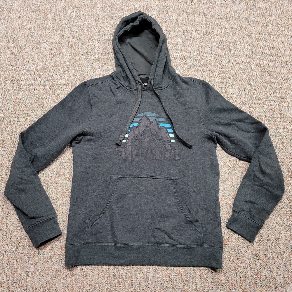 Marmot Sweatshirt Men Small Grey Hoodie Pullover Outdoors Camping Hiking Fishing